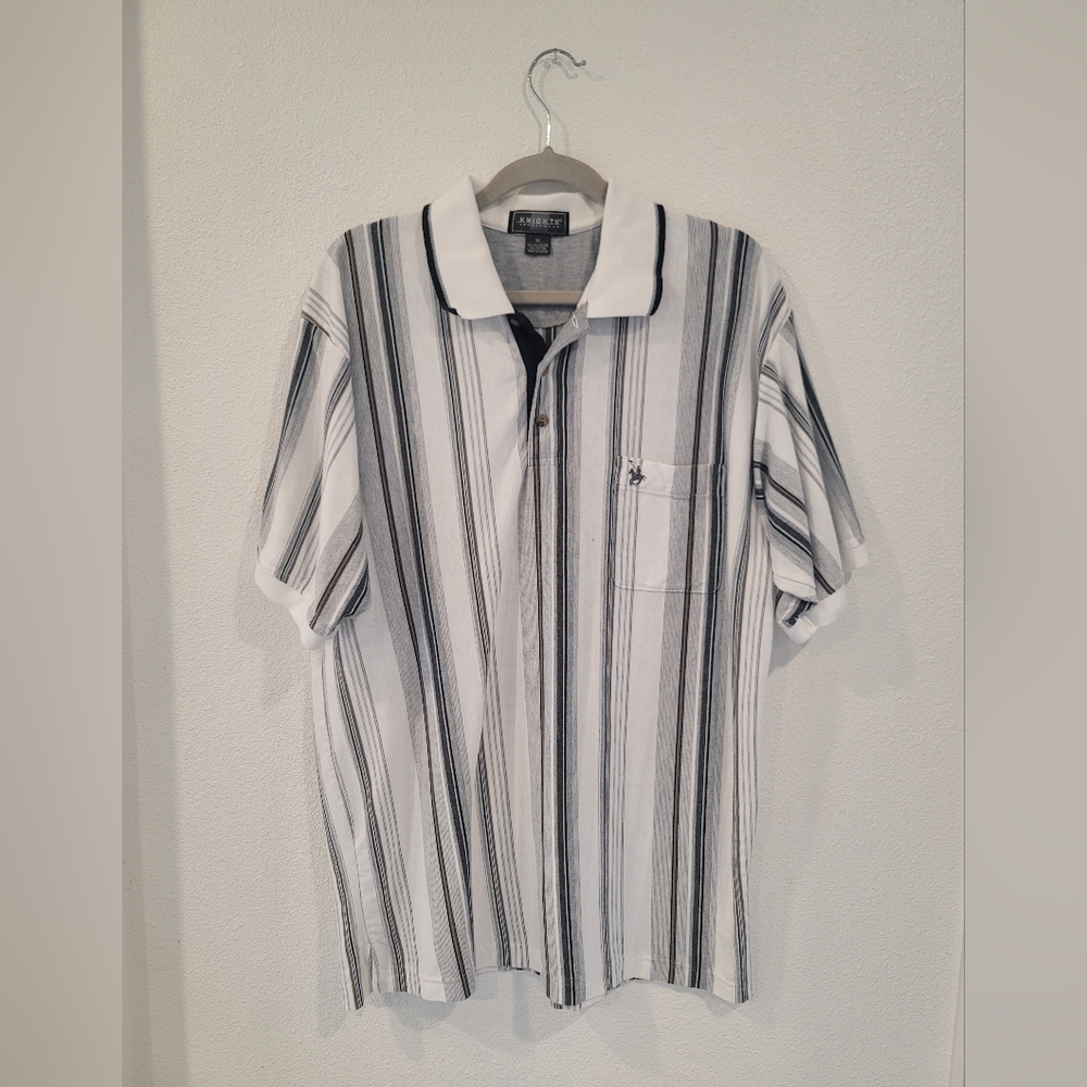 Vintage Knights Sportswear Striped Polo Shirt - Black and White